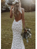 High Neck Ivory Lace Slit Floral Wedding Dress High Neck Ivory Lace Slit Floral Wedding Dress